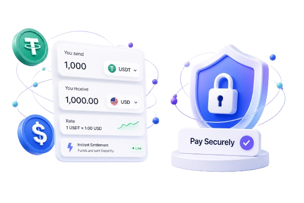 Secure USDT to USD conversion with instant settlement and enterprise-grade protection